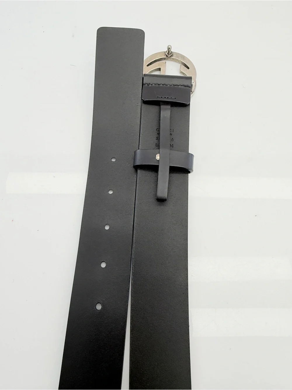 Gucci Interlocking Gg Black Leather Belt Silver Hardware 368186 115/46”